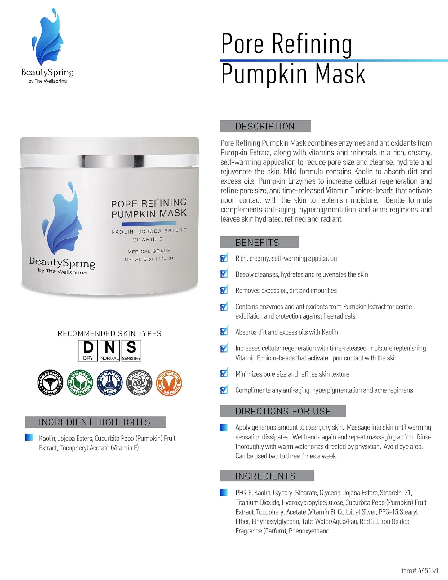 BeautySpring Pore Refining Pumpkin Mask